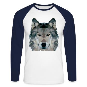 Wolf Gesicht Low Poly Design, Wolf Gesicht ClipArt - Unisex Baseballshirt langarm - Weiß/Navy - Vorne - Nik (191cm)