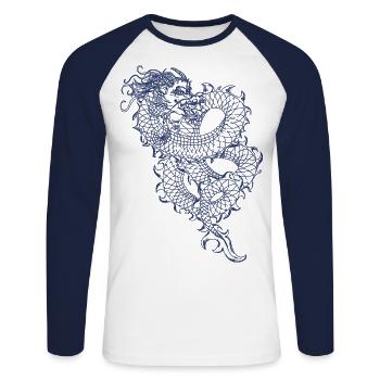 Chinesischer Drache - Unisex Baseballshirt langarm - Weiß/Navy - Vorne - Nik (191cm)