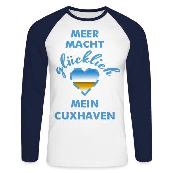 Cuxhaven - Unisex Baseballshirt langarm - Weiß/Navy - Vorne - Nik (191cm)