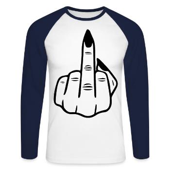 Middle Finger Fuck Funny T-Shirt Idée cadeau - T-shirt baseball manches longues Homme - blanc/marine - Devant - Nik (191cm)