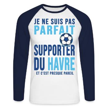 supporter foot le havre humour football du havre - T-shirt baseball manches longues Homme - blanc/marine - Devant - Nik (191cm)