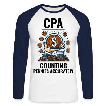 CPA: Die Kunst der Pfennigpräzision beherrschen Lustig - Unisex Baseballshirt langarm - Weiß/Navy - Vorne - Nik (191cm)