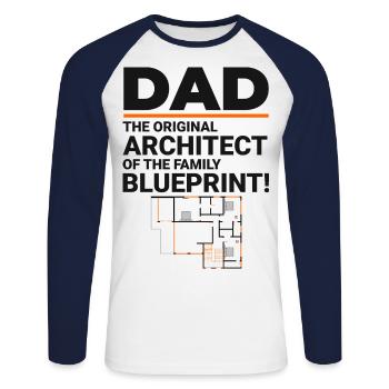 Plan de papa de l’architecte Rire Fête des pères - T-shirt baseball manches longues Homme - blanc/marine - Devant - Nik (191cm)