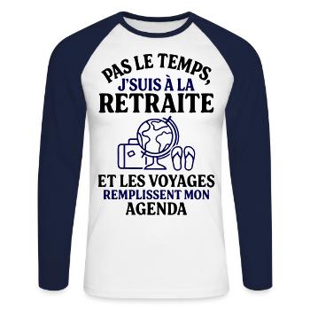 Retraite & voyages cadeau de départ à la retraite - T-shirt baseball manches longues Homme - blanc/marine - Devant - Nik (191cm)