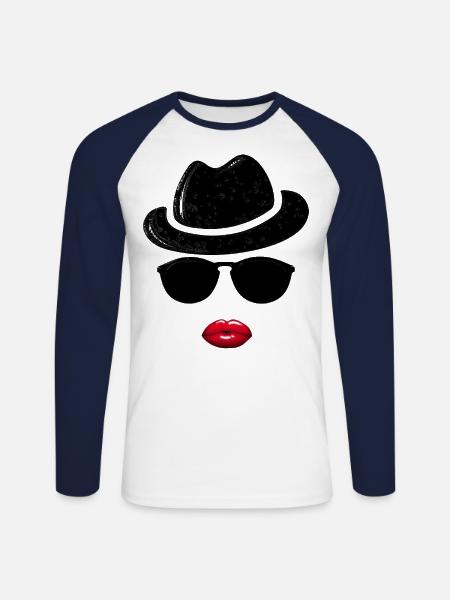 Hipster Lady avec baiser - T-shirt baseball manches longues Homme - blanc/marine