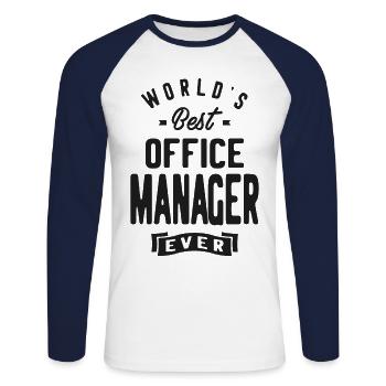 Office Manager - Unisex Long Sleeve Baseball T-Shirt - white/navy - Front - Nik (191cm)
