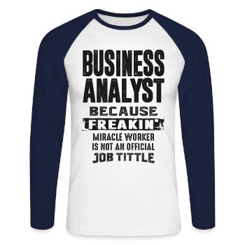 Business Analyst - Unisex Baseballshirt langarm - Weiß/Navy - Vorne - Nik (191cm)