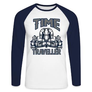Zeitreise in die Zukunft - Unisex Baseballshirt langarm - Weiß/Navy - Vorne - Nik (191cm)