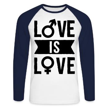 Love is love - Unisex Baseballshirt langarm - Weiß/Navy - Vorne - Nik (191cm)