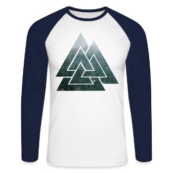 Runes viking, noeud wotans, idée cadeau triangle - T-shirt baseball manches longues Homme - blanc/marine - Devant - Nik (191cm)