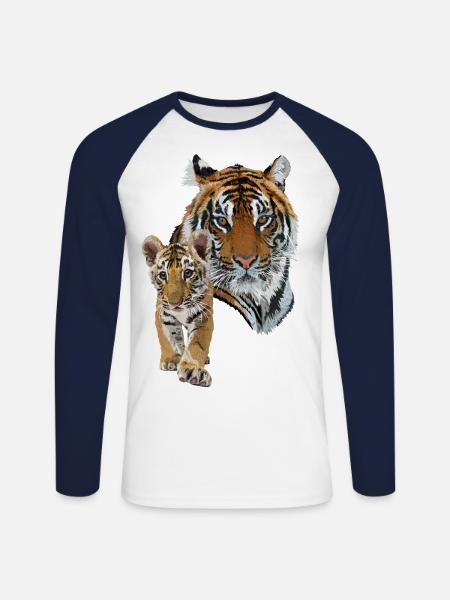 tigre du Bengale - T-shirt baseball manches longues Homme - blanc/marine