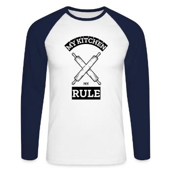 Ma cuisine mes règles cuisinent la cuisine - T-shirt baseball manches longues Homme - blanc/marine - Devant - Nik (191cm)