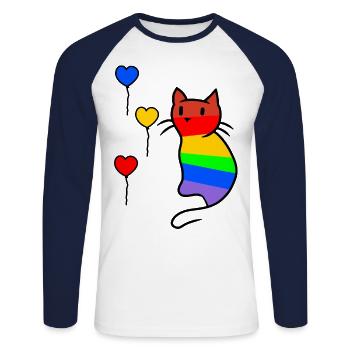 Chatte Chaton LGBT Rainbow Flag Love - T-shirt baseball manches longues Homme - blanc/marine - Devant - Nik (191cm)