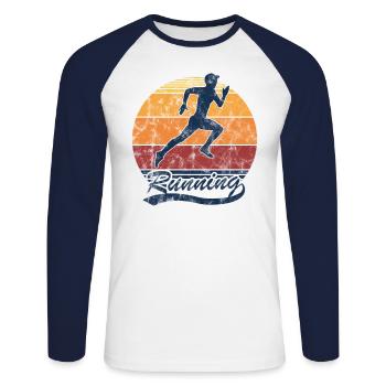 Retro Running Running Jogging pour les coureurs - T-shirt baseball manches longues Homme - blanc/marine - Devant - Nik (191cm)