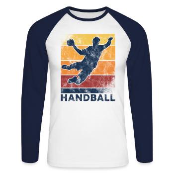 Handball Design für Handballspieler und Handballer - Unisex Baseballshirt langarm - Weiß/Navy - Vorne - Nik (191cm)