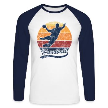 Handball Sprungwurf Handballspieler und Handballer - Unisex Baseballshirt langarm - Weiß/Navy - Vorne - Nik (191cm)