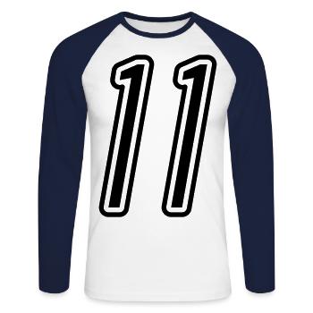 11 Number number - Unisex Long Sleeve Baseball T-Shirt - white/navy - Front - Nik (191cm)