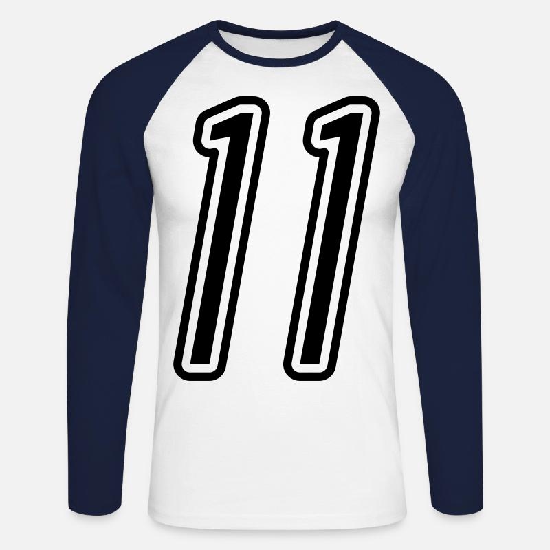 11 Zahl nummer - Unisex Baseballshirt langarm - Weiß/Navy