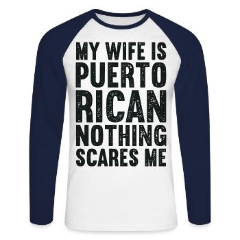 Puerto Rico - Unisex Baseballshirt langarm - Weiß/Navy - Vorne - Nik (191cm)