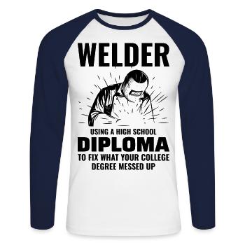 Schweißschweißer Metallbau Eisenarbeiter - Unisex Baseballshirt langarm - Weiß/Navy - Vorne - Nik (191cm)