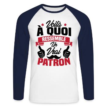 Voilà à quoi ressemble un vrai patron - T-shirt baseball manches longues Homme - blanc/marine - Devant - Nik (191cm)