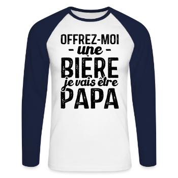 Offrez moi une bière je vais être papa - T-shirt baseball manches longues Homme - blanc/marine - Devant - Nik (191cm)