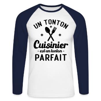 Un tonton cuisinier est un tonton parfait - T-shirt baseball manches longues Homme - blanc/marine - Devant - Nik (191cm)