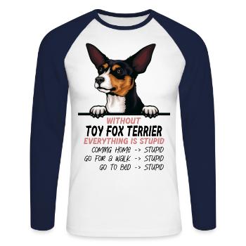 Ohne Toy Foxterrier ist alles doof - Unisex Baseballshirt langarm - Weiß/Navy - Vorne - Nik (191cm)