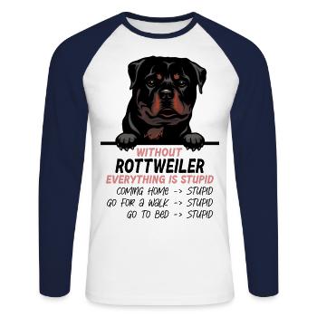 Ohne Rotweiler ist alles doof - Unisex Baseballshirt langarm - Weiß/Navy - Vorne - Nik (191cm)