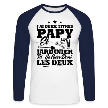 Papy et Jardinier - T-shirt baseball manches longues Homme - blanc/marine - Devant - Nik (191cm)