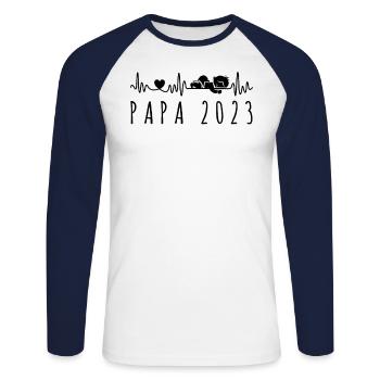 Futur Papa 2023 ECG Annonce Grossesse Pour Père - T-shirt baseball manches longues Homme - blanc/marine - Devant - Nik (191cm)