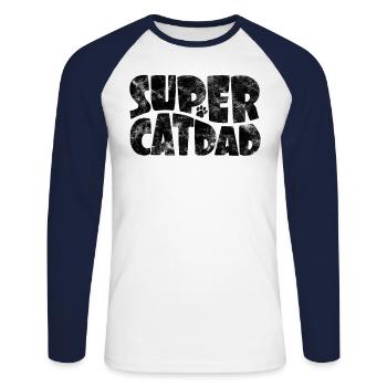Super Cat Dad for Best Cat Dad Ever Retro - Unisex Long Sleeve Baseball T-Shirt - white/navy - Front - Nik (191cm)