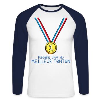 T-shirt Médaille d'or du meilleur tonton - T-shirt baseball manches longues Homme - blanc/marine - Devant - Nik (191cm)