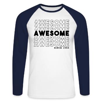 Awesome Since 1954 Man Woman Birthday Retro - Unisex Long Sleeve Baseball T-Shirt - white/navy - Front - Nik (191cm)