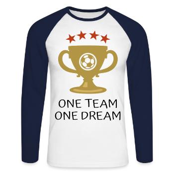 one team one dream / Soccer Cup Design - Unisex Long Sleeve Baseball T-Shirt - white/navy - Front - Nik (191cm)