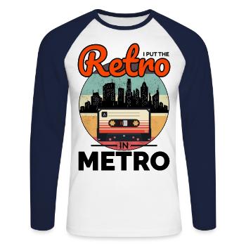 Retro Meets Metro: Iconic '80s Vibes Cityscape - Unisex Long Sleeve Baseball T-Shirt - white/navy - Front - Nik (191cm)