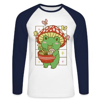 Kawaii Ramen Froschpilz - Unisex Baseballshirt langarm - Weiß/Navy - Vorne - Nik (191cm)