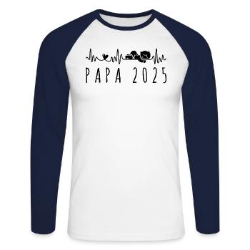Papa 2025 Bébé Battement de cœur à la grossesse - T-shirt baseball manches longues Homme - blanc/marine - Devant - Nik (191cm)
