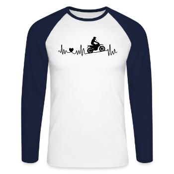 Motocross Enduro Heartbeat ECG Dirt Bike Motorcycle - Unisex Long Sleeve Baseball T-Shirt - white/navy - Front - Nik (191cm)