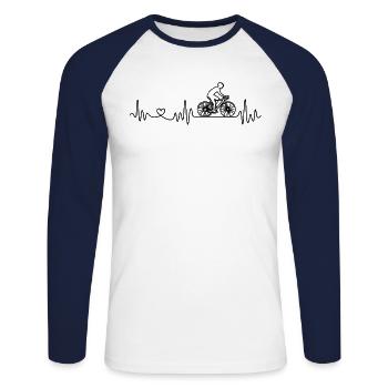 Vélo cycliste Heartbeat ECG pour vélo VTT motard - T-shirt baseball manches longues Homme - blanc/marine - Devant - Nik (191cm)