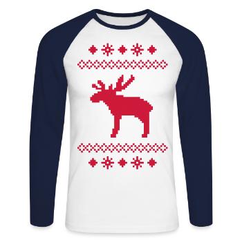Elch Rentier Hirsch Weihnachten Norweger Strick - Unisex Baseballshirt langarm - Weiß/Navy - Vorne - Nik (191cm)
