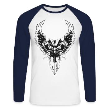 hibou - T-shirt baseball manches longues Homme - blanc/marine - Devant - Nik (191cm)