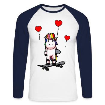 Patineur Patinage Licorne Sport Fantasy Teens - T-shirt baseball manches longues Homme - blanc/marine - Devant - Nik (191cm)