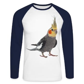 Nymphenkakadu - Unisex Baseballshirt langarm - Weiß/Navy - Vorne - Nik (191cm)