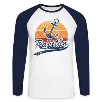 Papitän Lustiges Wortspiel Kapitän Papa Mit Anker - Unisex Baseballshirt langarm - Weiß/Navy - Vorne - Nik (191cm)