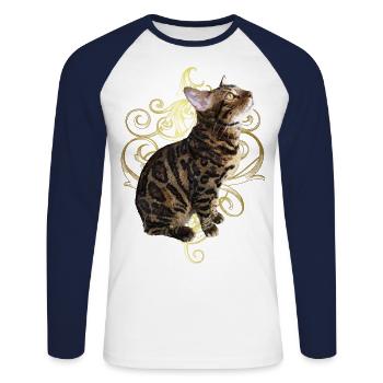 Bengalkatze - Unisex Baseballshirt langarm - Weiß/Navy - Vorne - Nik (191cm)