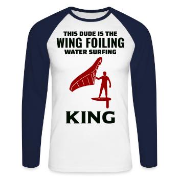 Wing Foiling Hydrofoil Surfing Surf Water Sport - Unisex Long Sleeve Baseball T-Shirt - white/navy - Front - Nik (191cm)