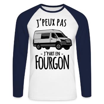 je part en fourgon - couleur personnalisable - T-shirt baseball manches longues Homme - blanc/marine - Devant - Nik (191cm)