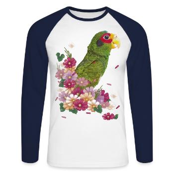 Le perroquet yucatèque - T-shirt baseball manches longues Homme - blanc/marine - Devant - Nik (191cm)