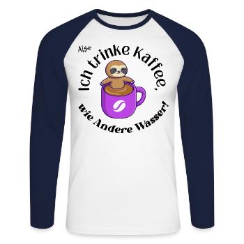Ich trinke Kaffee - Unisex Baseballshirt langarm - Weiß/Navy - Vorne - Nik (191cm)